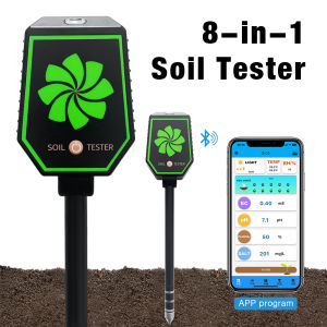 Smart Multifunction 8 in 1 Soil Meter pH EC Salt Fertility Moisture Air Humidity Temperature Light Intensity App Control Tool
