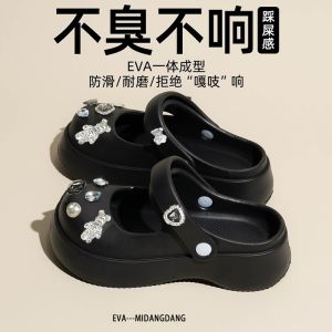 Black Mary Jane Thong Shoes Womens Summer Outdoor Wear Thick Bottom Heightening New EVA Anti-slip Beach Versatile Sandals