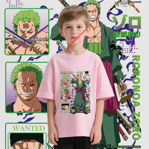 Bandai | Childrens Pure Cotton T-shirt with Japanese Anime One Piece Zoro Cartoon Print Comfortable BoysT-shirt for Breathable Boys Top