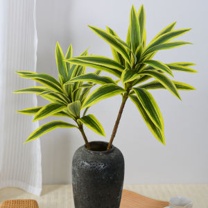 Gold Edge Lilies Bamboo Artificial Large Green Plant Potted Decoration Flower Arrangement Wedding Home Fake Flower Outdoor Scenery Leaf Material