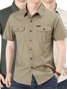 New Summer Mens Short Sleeve Shirt Thin Casual Outdoor Workwear T-Shirt Fashionable Youth Pop Standard Fit Pocket Design