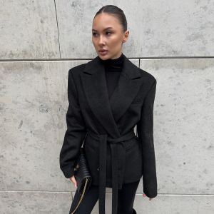 Ladies Popular Womens Autumn Winter Solid Color Long Sleeve Fashionable Pocket Jacket Womens Double-breasted Versatile Blazer