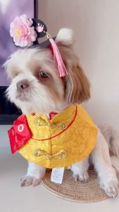 ชุดจีนสุนัขและแมว แบบ ผ้าคลุมจีนอั่งเปา ผ้าคลุมพู่ระบายอย่างหรู พร้อมหมวกจีนฮองเฮา องค์หญิง หมวกแมนจู ชุดใส่วันตรุษจีนของหมาแมว กระต่ายใส่ได้