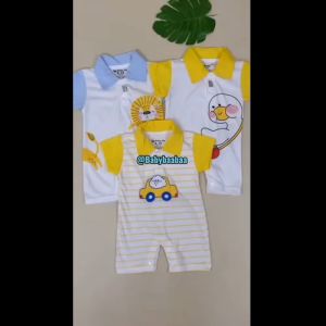 Baju Bayi Romper Kombinasi Kerah dan Lengan | Romper Bayi Motif Laki-Laki Perempuan Cotton