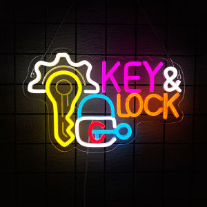 Key and Lock Neon Sign for Wall DecorUSB LED Neon Light for Business Locksmith Shop Security Store Car Dealership Rental Home