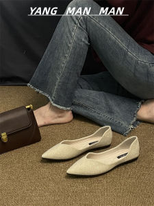 Comfortable Flat Bottom Womens Shoes Spring 2024 Pointed Toe Low Heel Casual French Style Slip-On Fashionable Fairy Wind