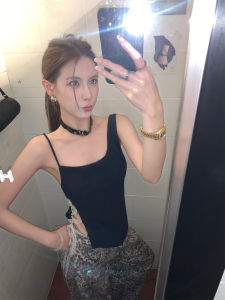 Blue Lace Crop Top Womens Slim Fit Design Sensation Bangkok Amusement Park Style Commute Style Polyester Fiber Casual Wear