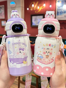 Cute Childrens Thermal Cup with Straw School Bag Style Portable Insulated Water Bottle for Kindergarten And School Boys And Girls