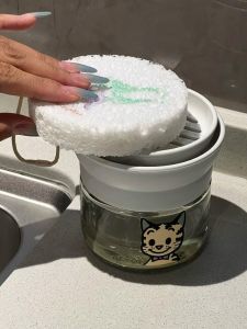 Happiness Boosting Household Good: Press Type Liquid Soap Dispenser with Sponge Organizer Shelf for Home Use