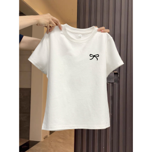 Gray Pure Cotton Short Sleeve T-Shirt Womens Summer 2025 New Design Sensation Small Audience Unique And Exquisite Top