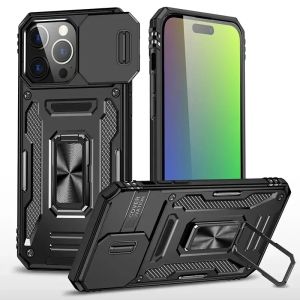 For iPhone 15 14 13 12 11 Pro XS Max Mini XR X 7 8 Plus Phone Case with Metal Ring Kickstand Holder Rugged Cover