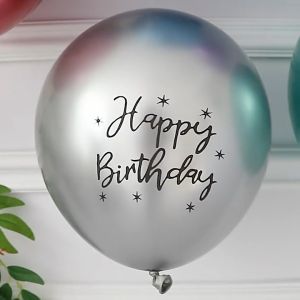 Happy Time 10pcs Latex Balloons Set Happy Birthday Printed Pattern Metal Balloon 12inch Chrome Metallic Ballons Set Anniversary Birthday Christening Party Decor
