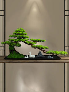 Chinese Style Simulation Pine Tree Landscape Zen Decoration Office Hotel Living Room Entrance Green Plant Desktop Soft Decoration