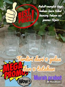 murah prabot!! paket cangkir kopi 12pcs bahan kaca tebal bening