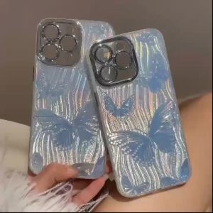 Blue Gradient Butterfly Phone Case for iPhone 13 14 15 16 Pro Max Casing & Anti Drop Hard Cover for iPhone16 Case