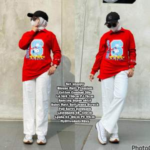 One set oversize quy setelan celana wanita merah putih