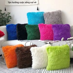 Bộ 2 Vỏ Gối Lông Giả Sang Trọng Chất Liệu Nhung Mềm Mại Dùng Trang Trí Ghế Sofa Phòng Ngủ 100% Polyester Họa Tiết Trơn