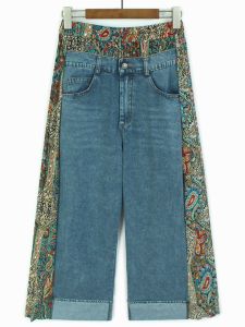 Colorful Chiffon Wide Leg Pants Womens Loose Fitting Denim Jeans High Street Style Nine Point Casual Trousers Spring Summer