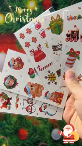 แทททูคริสมาร์ส สติ๊กเกอร์ชั่วคราว พร้อมส่งในไทย สติ๊กเกอร์ แต่งหน้าคริสต์มาส ปาร์ตี้ ลายน่ารัก กันน้ำ Christmas