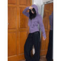 Purple Small Size Fleece Lined Hooded Jacket Women's Sporty Thickened Slim Fit Waist Cinched High End Short Length Sweatshirt. 