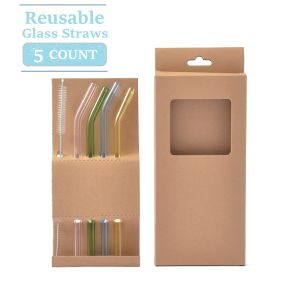 Coloful Reusable Glass Straws Set for Juice / Beverage / Smoothie / Shakemile Dishwasher Safe and Shatter Resistant .
