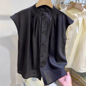 chaqi | Fashionable Luxury Black Sleeveless Round Neck Shirt Summer 2025 New Unique Anti-Aging Versatile Womens Top Commute Style Loose Fit