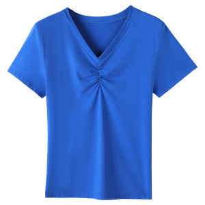 Loose Cotton V-Neck T-Shirt Womens Short Sleeve Summer New Style Base Shirt Correct Shoulder Top for plus Size Ladies