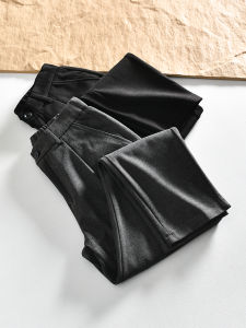 กางเกงขายาวทรงตรงผ้าขนสัตว์ผสมผ้าฝ้ายผสมสำหรับผู้ชาย ทรงหลวม สไตล์ลำลอง ฤดูใบไม้ผลิ ใหม่ ระบายอากาศได้ดี เอวยางยืด