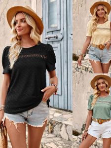 Áo Thun Ren Thường Ngày Áo Thun Tay Ngắn Cổ Tròn Không Tay Mùa Hè 2024 Vải Polyester Chất Liệu Khác 100% Váy Chữ a