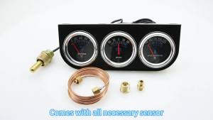 RYSJM | 52MM 3 In 1 Car Water Temperature AMP Meter Oil Pressure Gauge With 21mm Water Temp Sensor