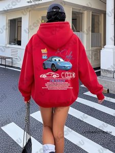 Lightning Mcqueen และ Sally พิมพ์คู่ Hoodie สําหรับผู้ชายผู้หญิงฤดูใบไม้ร่วงฤดูหนาว Vintage ผ้าฝ้ายเสื้อแขนยาวเสื้อลําลอง