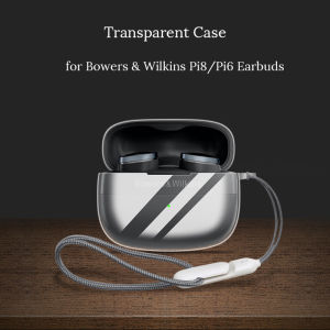 Transparent Case for Bowers & Wilkins Pi8 / Pi6 Wireless Earbuds with Hand Strap Soft TPU Shockproof Protective Clear Cover for B&W Pi8/Pi6 Earphones