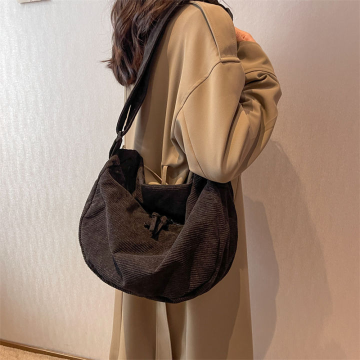 Corduroy Large Capacity Minimalist Work Commuter Messenger Bag Female ...