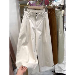 กางเกงขายาวทรงตรงเอวสูงผ้าไนลอนสไตล์เกาหลีสำหรับผู้หญิงในช่วงฤดูร้อนปี 2025 กางเกงขายาวทรงตรงเอวยางยืดทรงสลิมฟิต