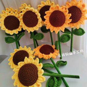 Handmade Crocheted Super Size Sunflower Bouquet Finished Product Graduation Flower Arrangement Desktop Decoration Gift for Exams