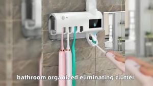 UV-C Toothbrush Sterilizer with Automatic Dispenser / Holds Up to 4 Toothbrushes / Easy Installation – No Drilling Required