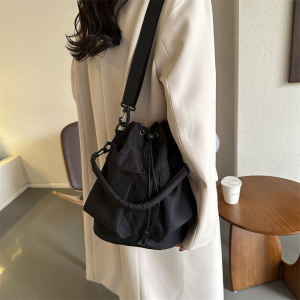 Obi Korean Style Casual Nylon Drawstring Bucket Bag Versatile Handbag Single Shoulder Crossbody Bag for Daily Leisure