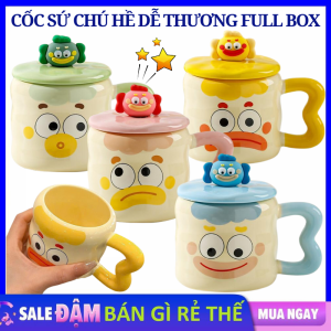 Bộ Ly Sứ  Cốc Sứ Hình Chú Hề Dễ Thương Có Nắp Đậy Và Thìa Kèm Hộp Làm Quà Tặng - Cốc Uống Nước 380ML Chịu Nhiệt - Ly Uống Nước  Cốc Cafe - Tách Uống Cà Phê Có Hộp Làm Quà Tặng