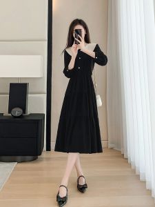 Elegant Black French Hepburn Style Long Sleeve Dress Spring 2025 A-Line Mini Dress Womens Fashion Retro Commute Style