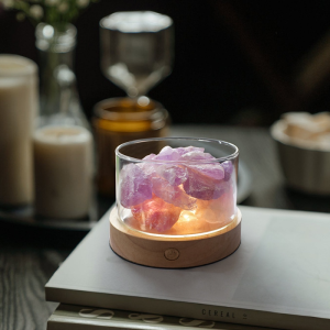 Flat Cup with Lid Crystal Stone Lamp Fragrant Stone Essential Oil For Home Fragrance Fire-Free Aromatherapy Decoration Three-Color Dimming Decorative Night Light