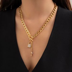 Ingemark Vintage OT Buckle Lock Key Pendant Choker Necklace Women  Collares Punk Tassel Cuban Chain Grunge Jewelry Steampunk Men