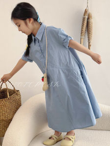 Elegant Shirt Dress for Girls Childrens Fashionable Summer New Arrival Cotton A-Line Skirt Suitable for Small Medium Large Kids