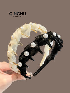 Elegant Pearl Mesh Hairband Womens Outdoors Anti-Aging Daily Use Hair Clip Fashionable Korean Style Non-Mall Equivalent