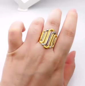 Yon Hing Cincin Stamping 2 Tone Saiz 9 10 12.5 16 18 19.5 23 Emas 916