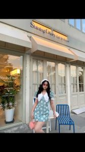 [ VYOLET ] Little Flower - đầm hoa cổ bèo vải nhung tăm