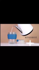 Cốc thủy tinh bọc Silicon chống nóng nắp đậy chống tràn Tặng kèm ống hút tiện lợi dung tích 350ml