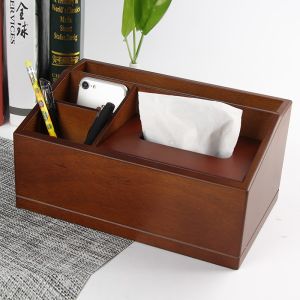 Multifunctional Desktop Tissue Box Remote Control Storage Box Tea Table Wood Made for Living Room Office Pull out Tissue Box