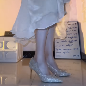 รองเท้าส้นสูงสีแชมเปญ Linkaix สำหรับผู้หญิง รองเท้าแต่งงานแบบมีคริสตัลประดับและรองเท้าแต่งงานแบบสวมได้สองทาง