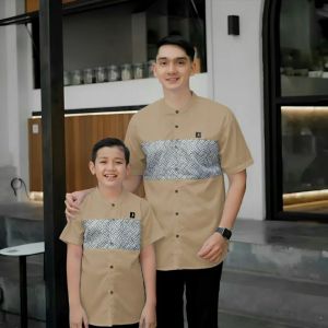 Baju Koko couple ayah dan anak koko kombinasi batik Atasan Muslim Pria baju koko anak