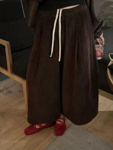 High Waist Wide Leg Pants Womens Casual Corduroy Loose Fit Seven Tenths Trousers Korean Style Retro New Autumn Fashion